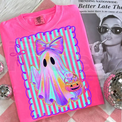 Comfort Colors Preppy Halloween Ghost Shirt Cute Coquette Floral Tee - Hiyatee