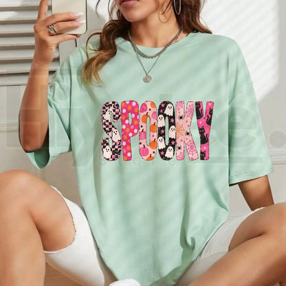 Comfort Colors Preppy Spooky Halloween Ghost Pumpkin Tee - Hiyatee