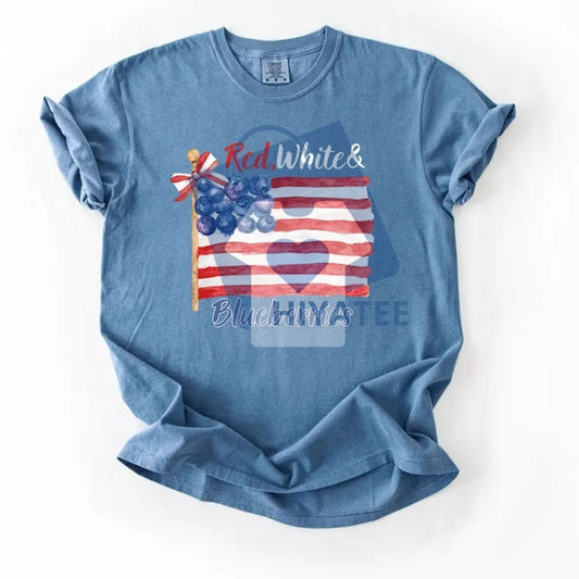 Comfort Colors Red White and Blueberries T-Shirt – Funny Patriotic USA Flag Graphic Tee, Vintage Summer Fruit Shirt - Hiyatee