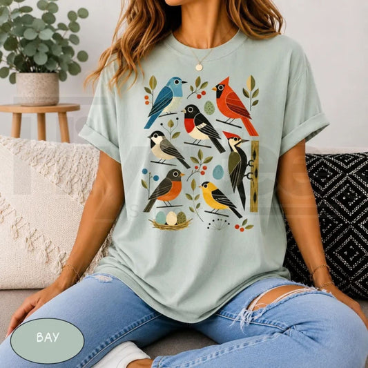 Comfort Colors Retro Backyard Birds Cardinal Bluebird Tee - Hiyatee