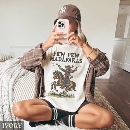 Comfort Colors® Retro Cowboy Pew Pew Madafakas Shirt – Funny Western Graphic Tee - Hiyatee