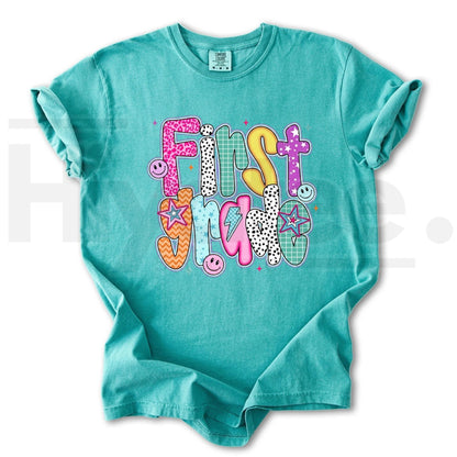 Comfort Colors Retro First Grade Smiley Face T-Shirt - Hiyatee