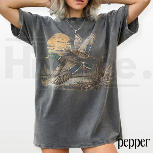 Comfort Colors Retro Flying Mallard Duck Hunting Tee - Hiyatee