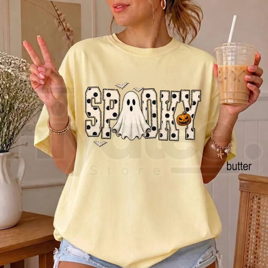 Comfort Colors Retro Spooky Halloween Ghost Preppy Tee - Hiyatee