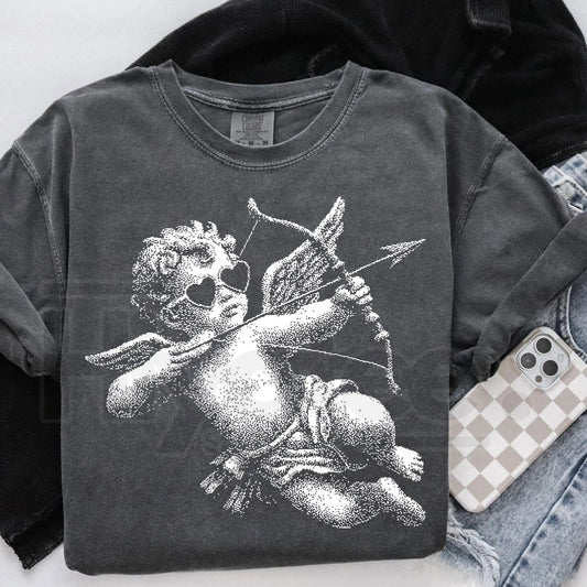 Comfort Colors® Retro Valentine’s Day Tee – Vintage Cupid Halftone Shirt, Cute V-Day Gift for Her - Hiyatee
