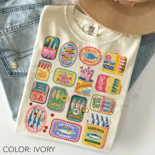 Comfort Colors Sardines T-Shirt – Vintage Tin Fish Can Retro Tee, Mediterranean Food Coastal Aesthetic Apparel - Hiyatee