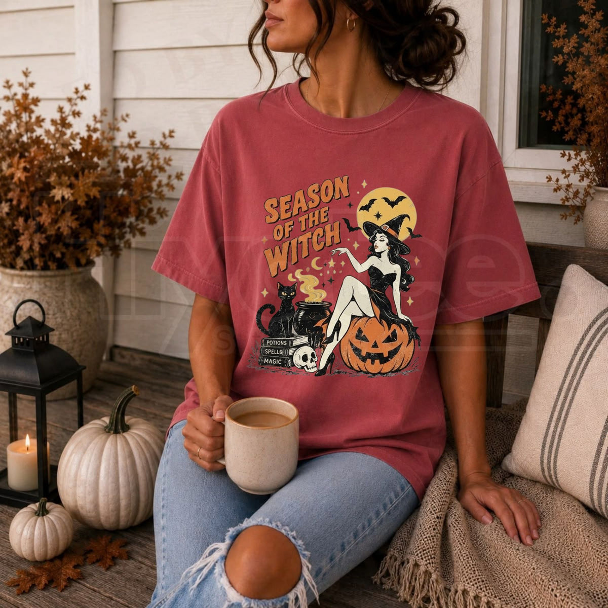Comfort Colors Season Of The Witch T-Shirt – Vintage Pin Up Witch Graphic Tee - Hiyatee