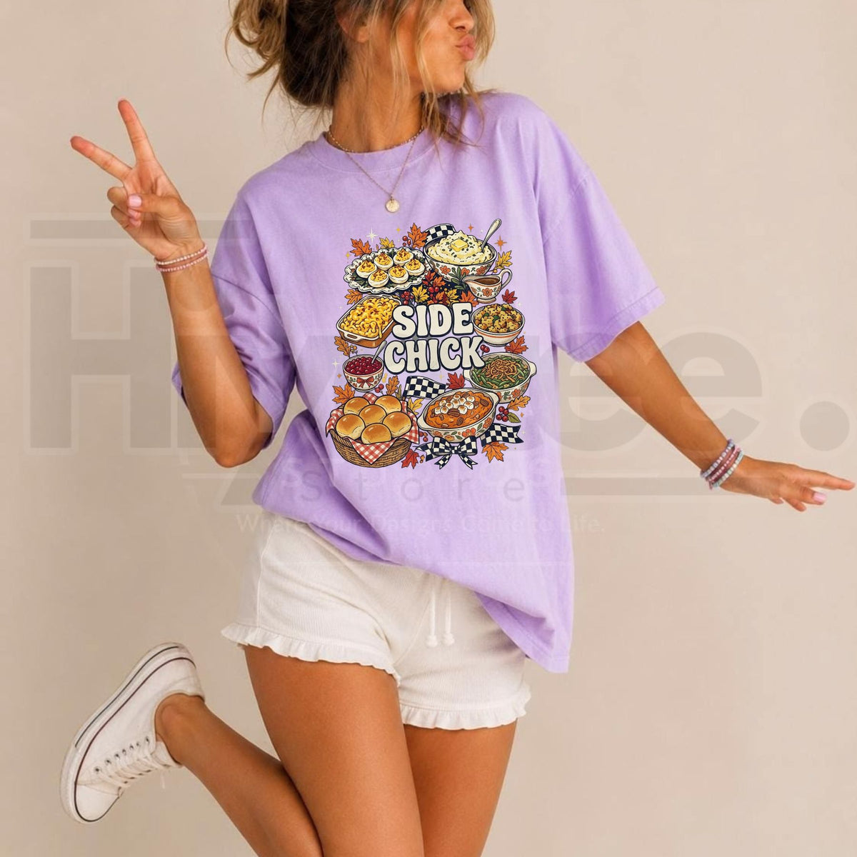 Comfort Colors Side Chick Thanksgiving T-Shirt – Retro Y2K Friendsgiving Tee - Hiyatee