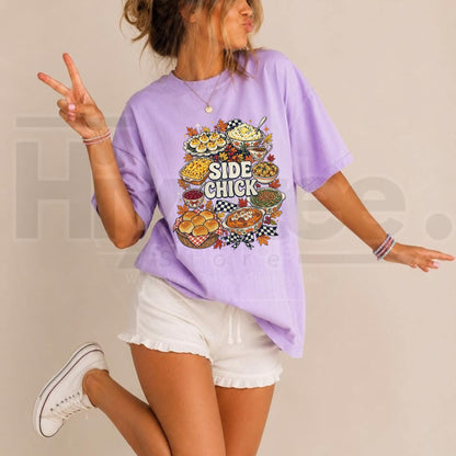 Comfort Colors Side Chick Thanksgiving T-Shirt – Retro Y2K Friendsgiving Tee - Hiyatee