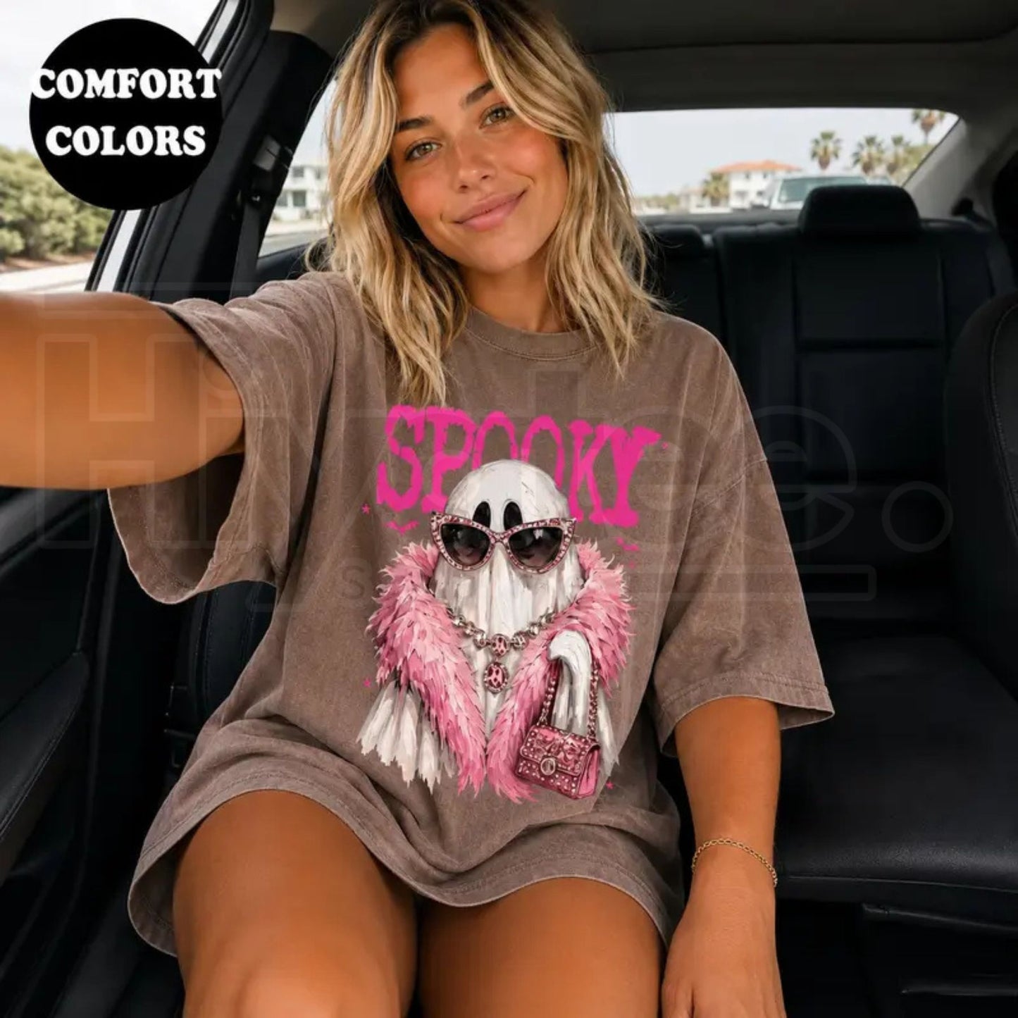 Comfort Colors Spooky Ghost With Boa Shirt - Hiyatee