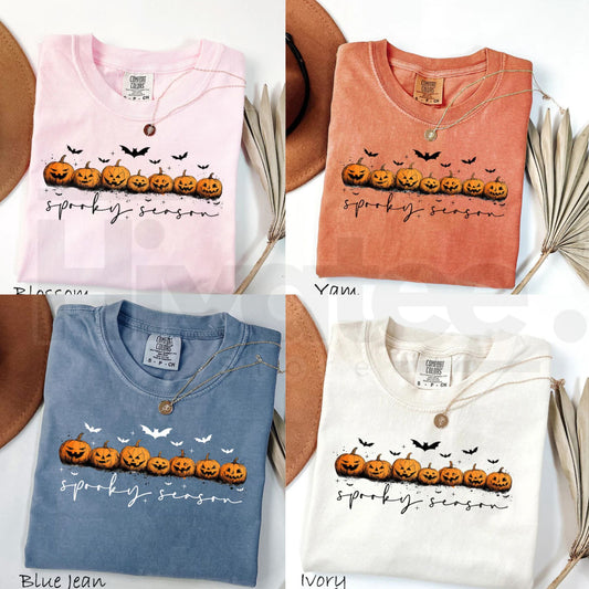 Comfort Colors Spooky Season Pumpkins Halloween Ghost Pumpkin Bat Shirt - Hiyatee