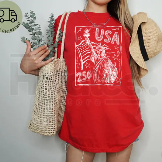 Comfort Colors Statue of Liberty Shirt – USA 250 Vintage America Tee, Retro Patriotic 4th of July American Flag Graphic Shirt - Hiyatee
