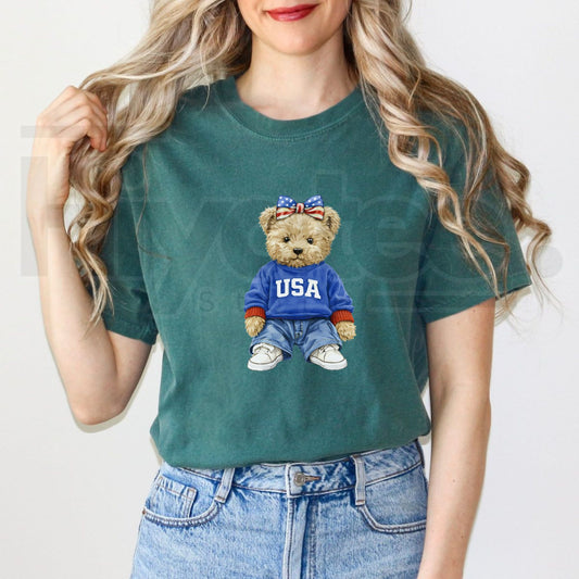Comfort Colors® USA Bear Shirt – Trendy Women's Patriotic Graphic Tee - Hiyatee