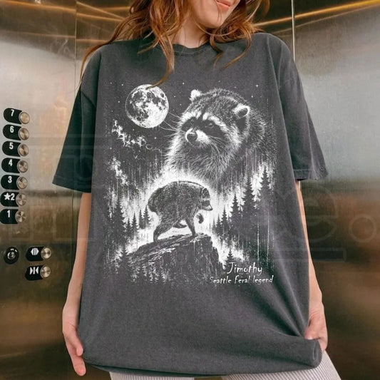 Comfort Colors Vintage Jimothy Raccoon T-Shirt Seattle Feral Legend Tee - Hiyatee
