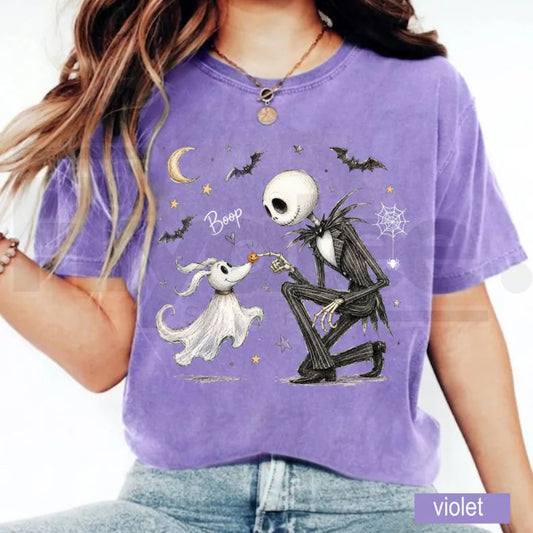 Comfort Colors Zero Ghost Dog Halloween T-Shirt – Spooky Skeleton Matching Tee - Hiyatee