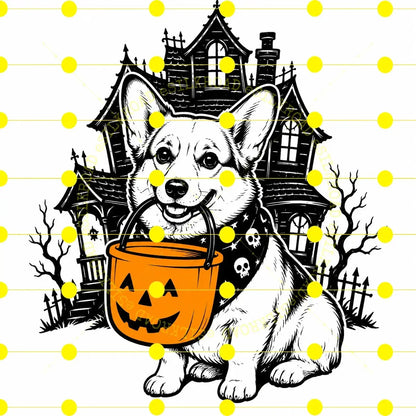 Comfort Colors 50 Dog Breeds Halloween T-Shirt Moss Pumpkin Candy Bucket Tee