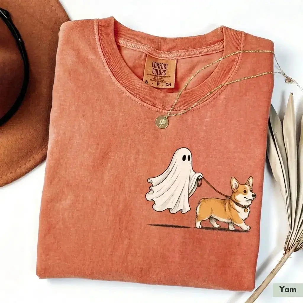 Comfort Color Ghost Walking Dog Halloween Shirt Cute Personalized Pet Tee