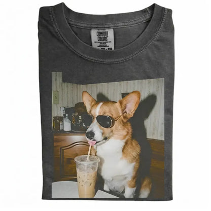 Comfort Colors 50+ Dog Breeds Available Drinking Iced Coffee Shirt – Vintage 90s Funny Edgy Dog Meme Tee, Unisex Casual Streetwear Gift