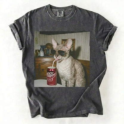 Comfort Colors 50+ Cat Breeds Drinking Soda Shirt – Vintage 90s Funny Edgy Cat Meme Tee