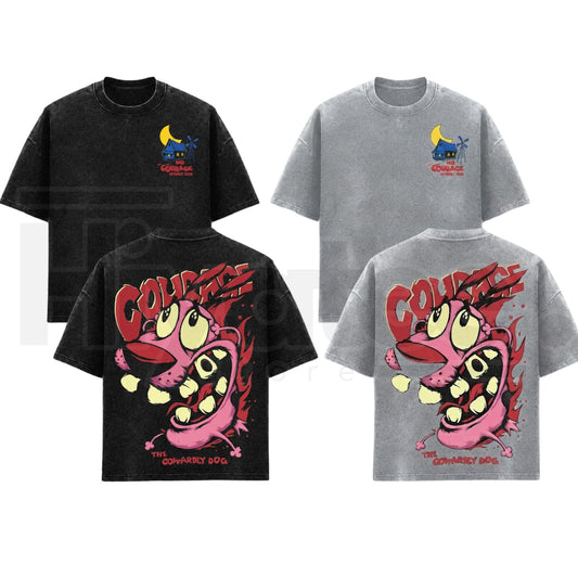 Courage the Cowardly Dog Vintage Washed T-Shirt – Y2K Nostalgia Oversized Cotton Graphic Tee - Hiyatee