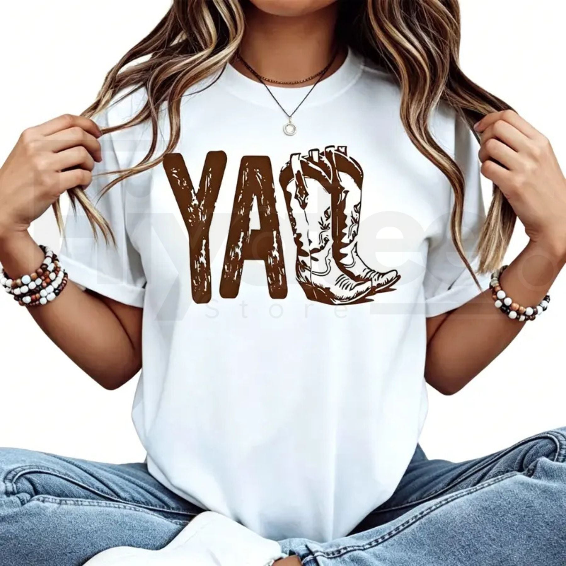 Cowboy Boot Print Western Graphic Tee – Country Music Festival Statement T-Shirt - Hiyatee