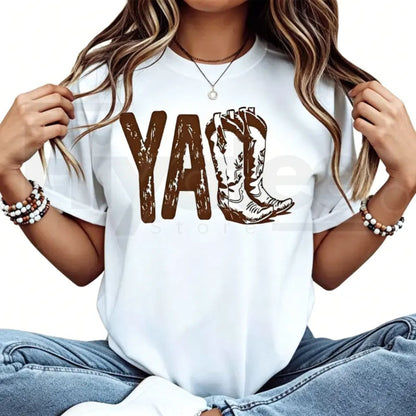 Cowboy Boot Print Western Graphic Tee – Country Music Festival Statement T-Shirt - Hiyatee