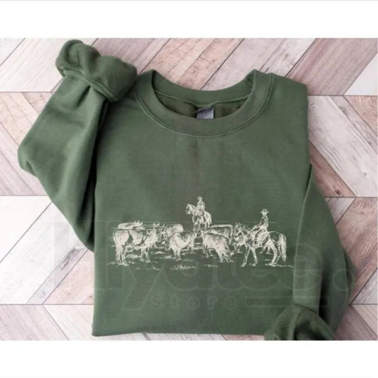 Cowboy Rodeo Sweatshirt: Vintage Horse Western Graphic for Men and Women - Hiyatee