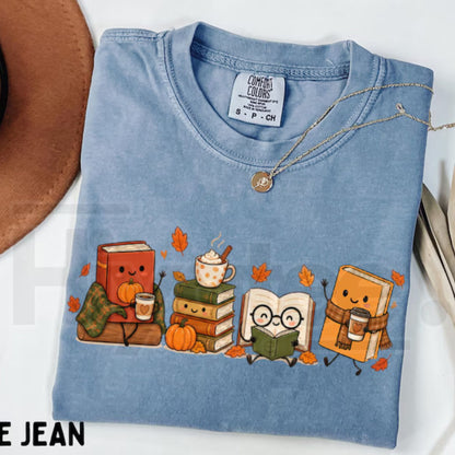 Cozy Book Lover T-Shirt Autumn Reading Coffee Pumpkin Tee - Hiyatee