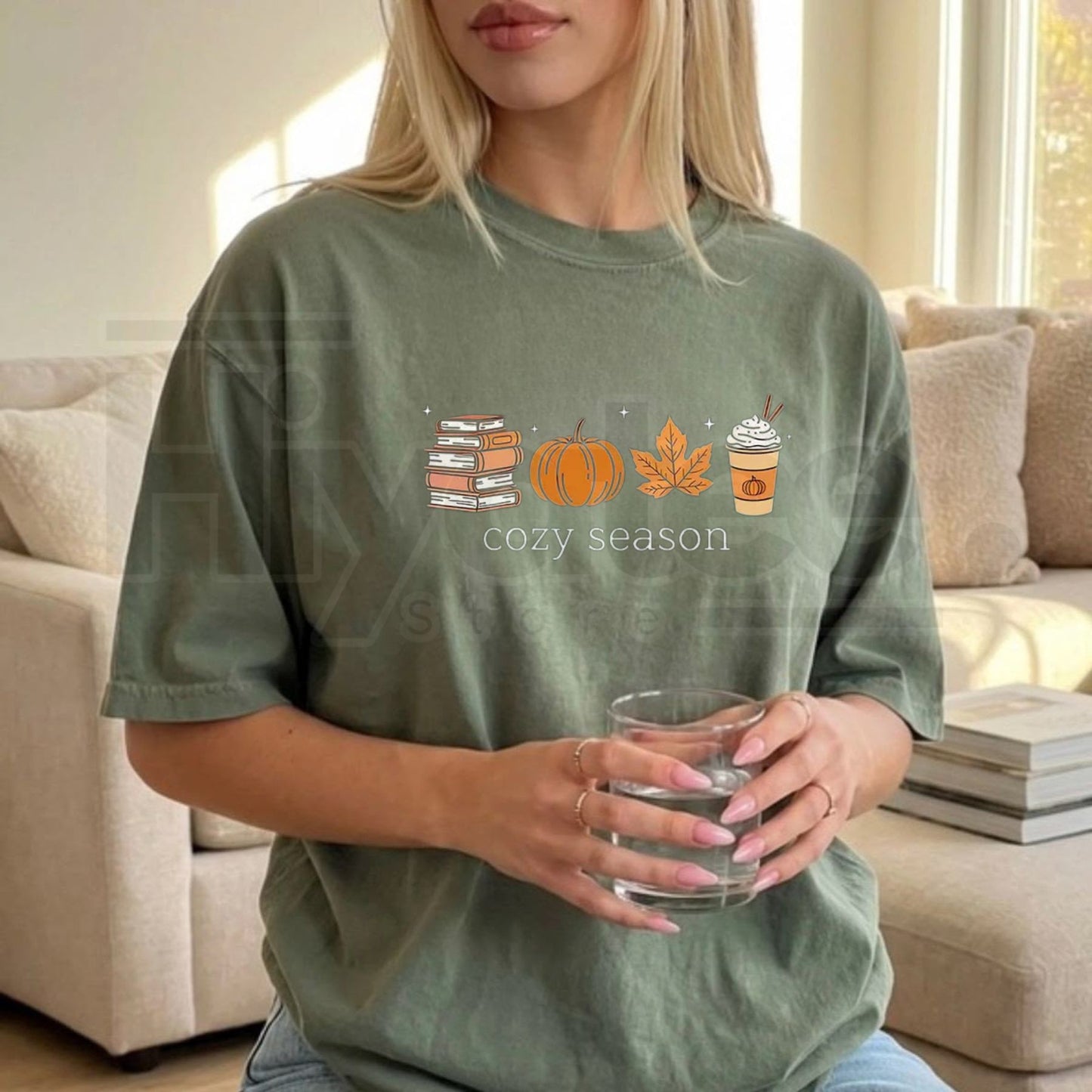 Cozy Season T-Shirt – Pumpkin Coffee & Books Autumn Graphic Tee, Cute Fall Lover Women's Shirt - Hiyatee