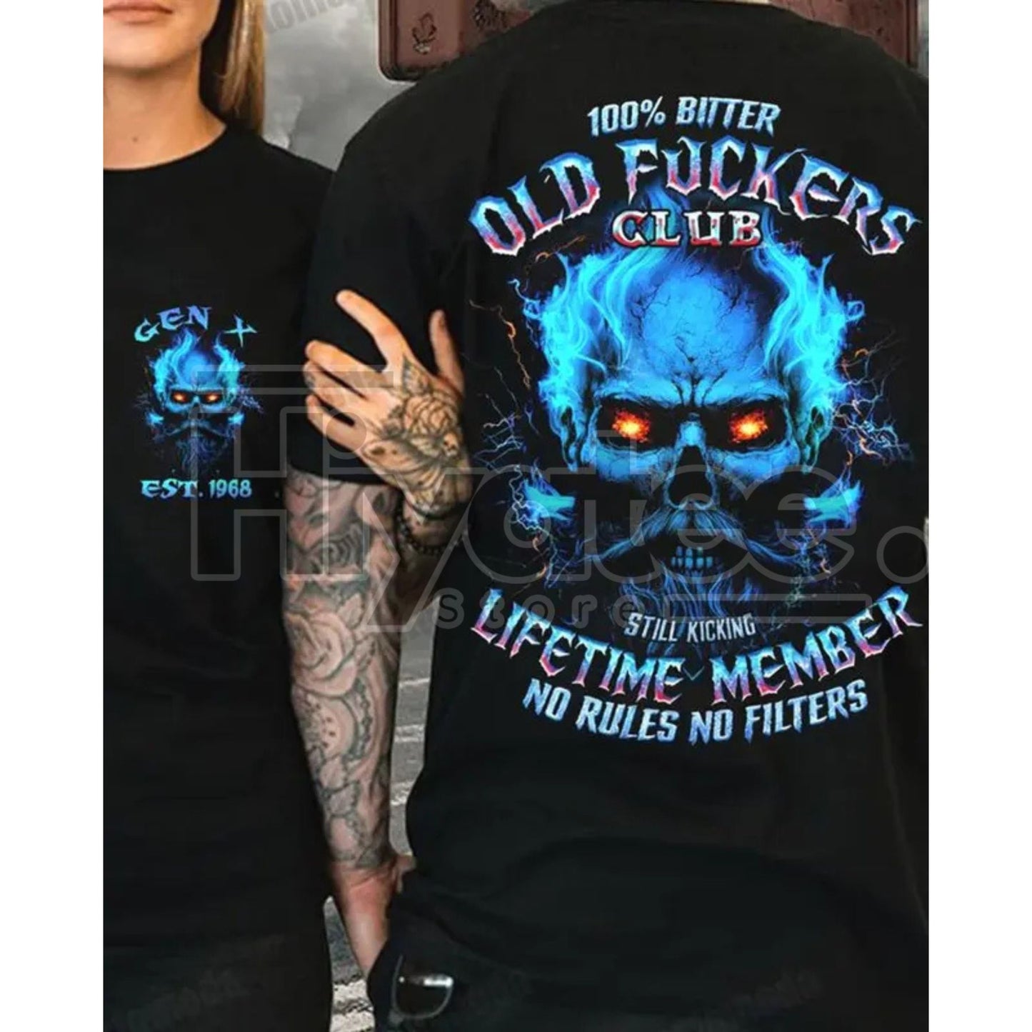 Crazymoda Generation X "100% Bitter Old F*ckers Club" Custom Year Skull T-shirt - Hiyatee