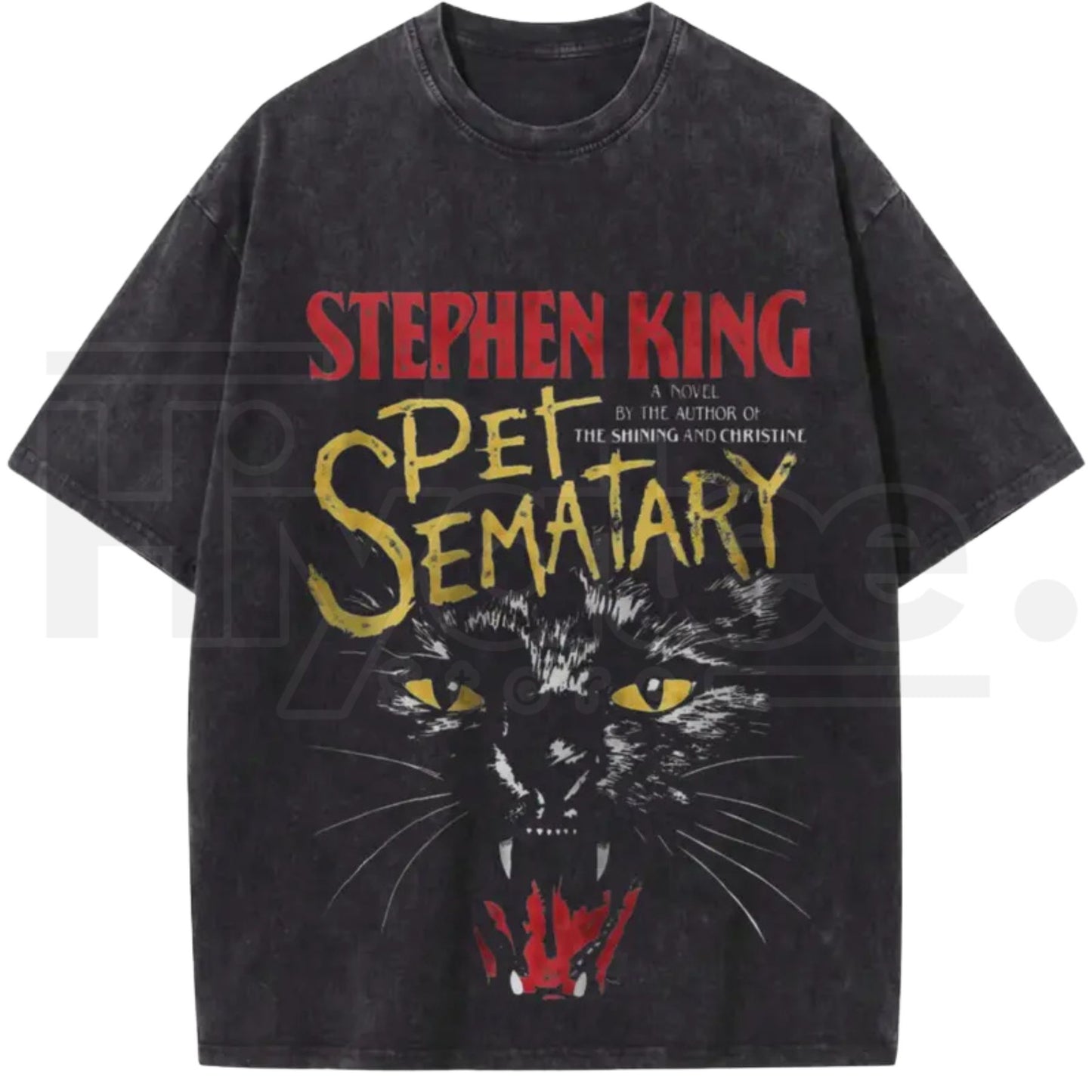 Creepy Black Cat Thriller Graphic Tee – Vintage Book Thriller Acid Washed Streetwear Shirt - Hiyatee