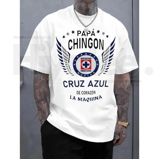 Cruz Azul "Papa Chingon" Graphic Tee – Premium Soccer Dad T-Shirt, Sarcastic Latino Father's Day Gift - Hiyatee