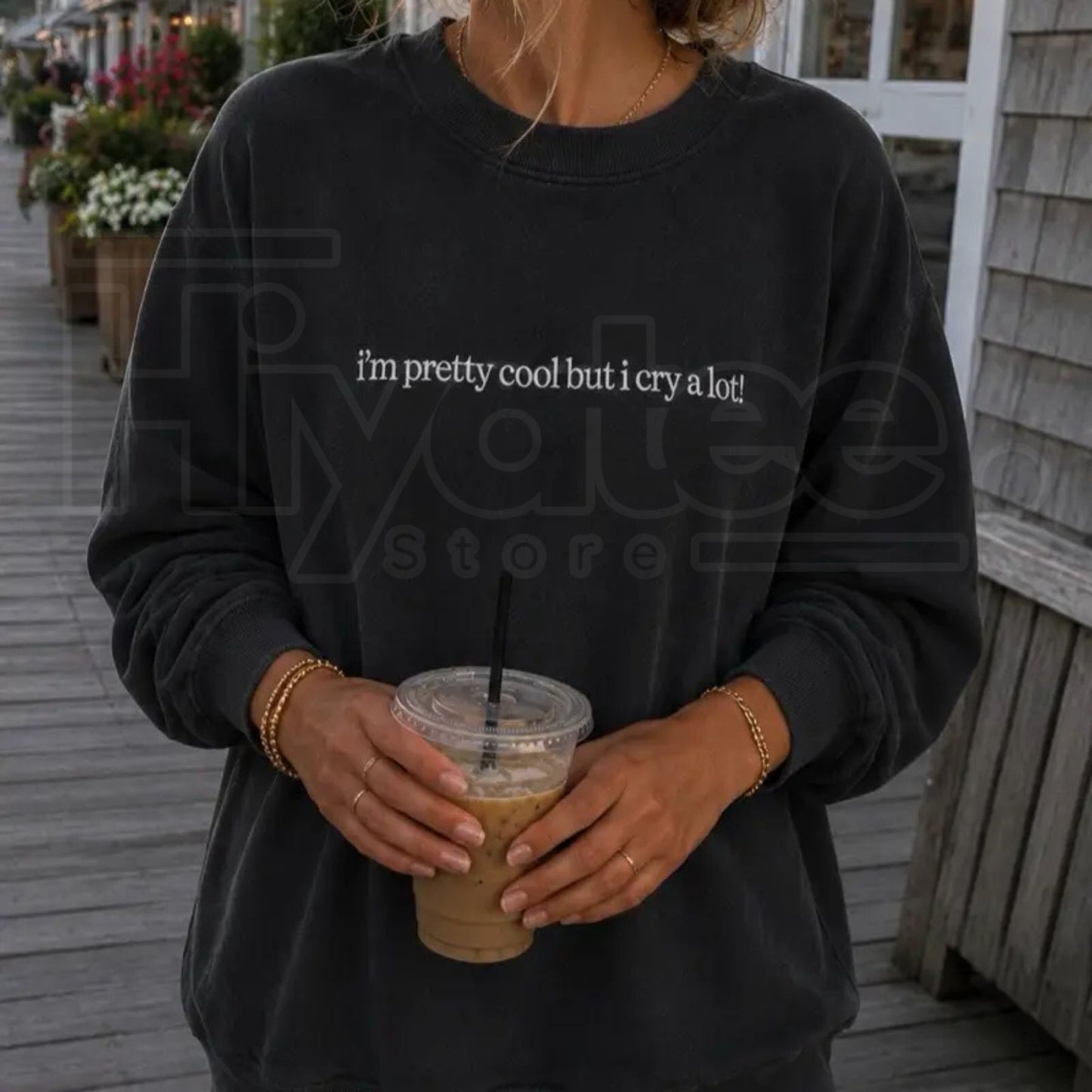 Cry A Lot! Wipe Tears Here Crewneck: Funny Aesthetic Emotional Graphic Sweatshirt - Hiyatee
