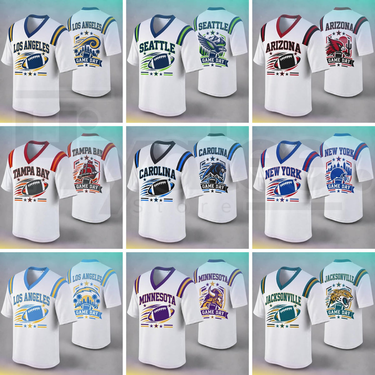 Custom Football Fan Jersey, White Mesh V-Neck Game Day Top, Unisex American Football Apparel for All 32 Teams - Hiyatee