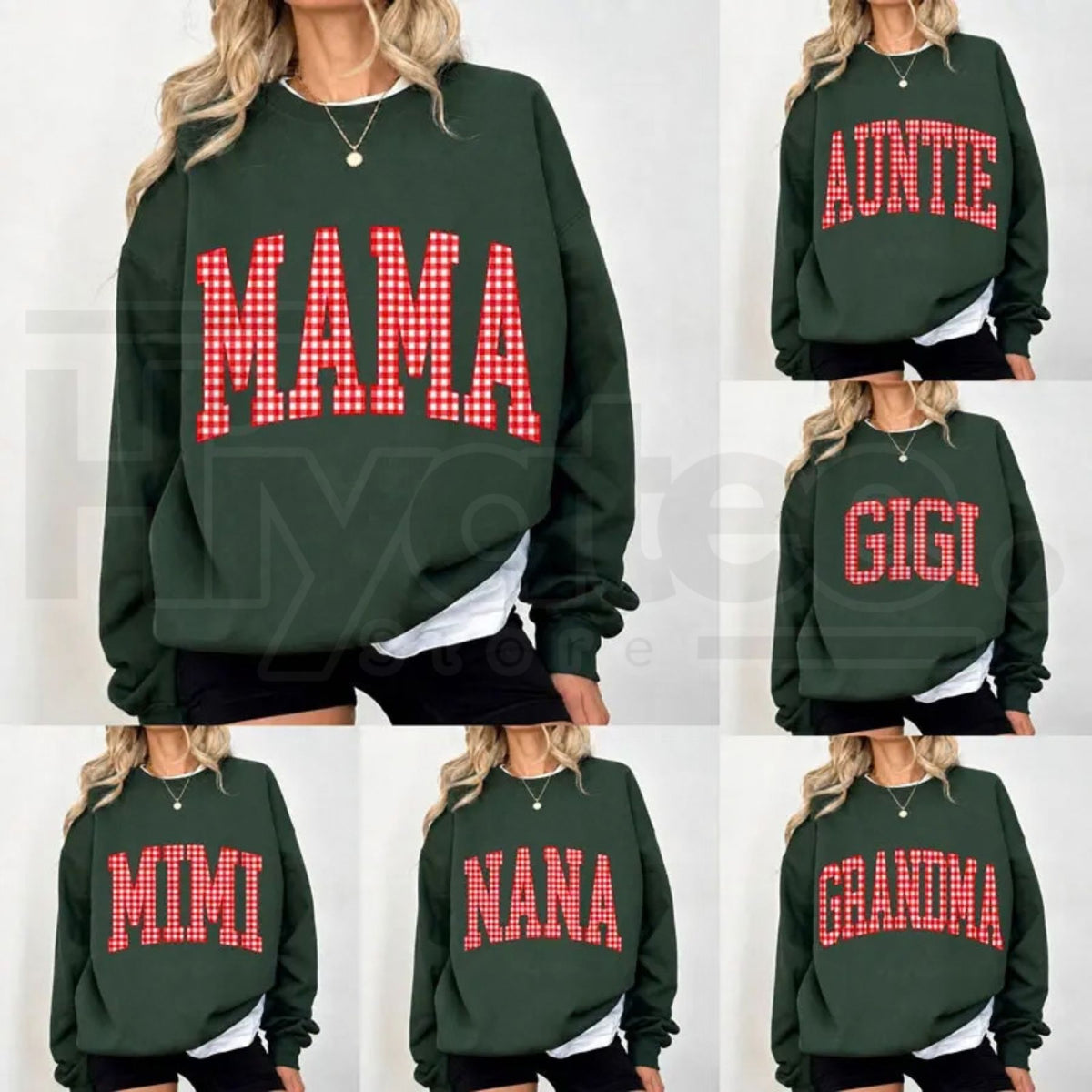 Customize MAMA Gingham Christmas Sweatshirt – Cute Mom Holiday Crewneck - Hiyatee