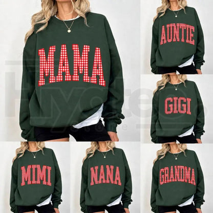 Customize MAMA Gingham Christmas Sweatshirt – Cute Mom Holiday Crewneck - Hiyatee