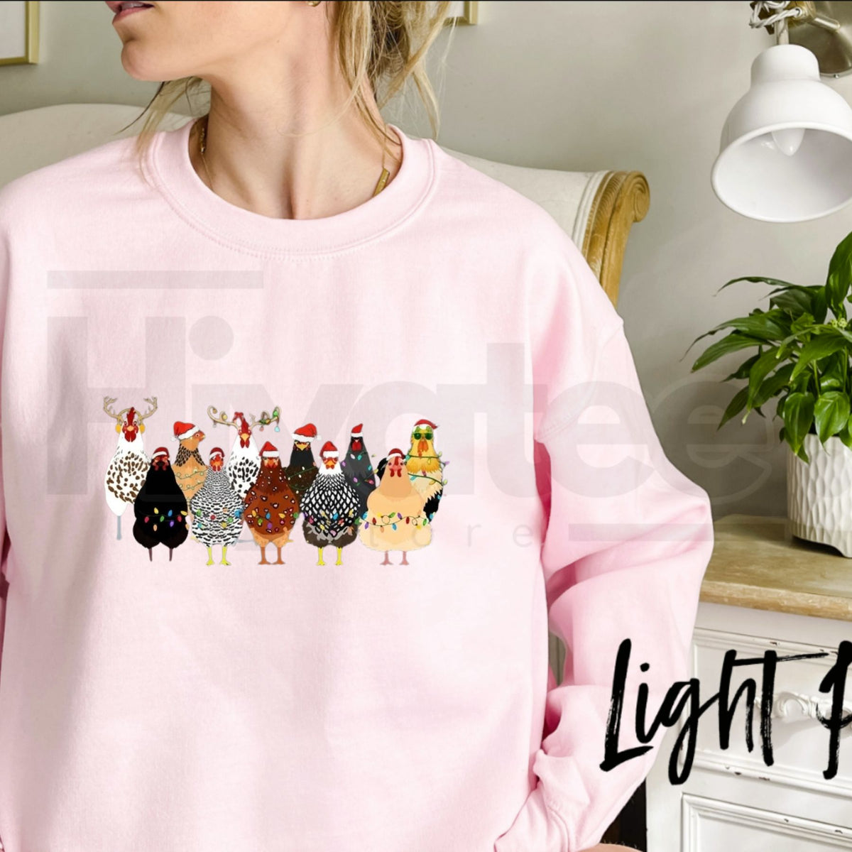 Cute Christmas Chickens Sweatshirt, Funny Farmhouse Hen & Rooster Holiday Pullover - Hiyatee