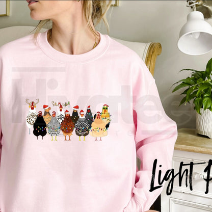 Cute Christmas Chickens Sweatshirt, Funny Farmhouse Hen & Rooster Holiday Pullover - Hiyatee