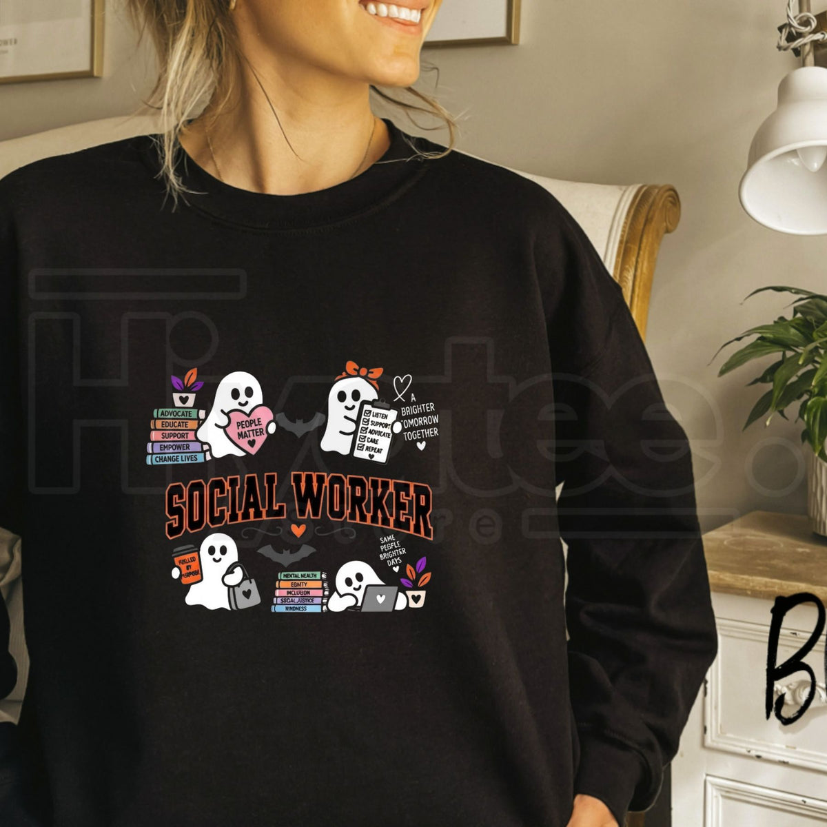 Cute Ghost Social Worker Sweatshirt – Halloween Social Work Crewneck - Hiyatee