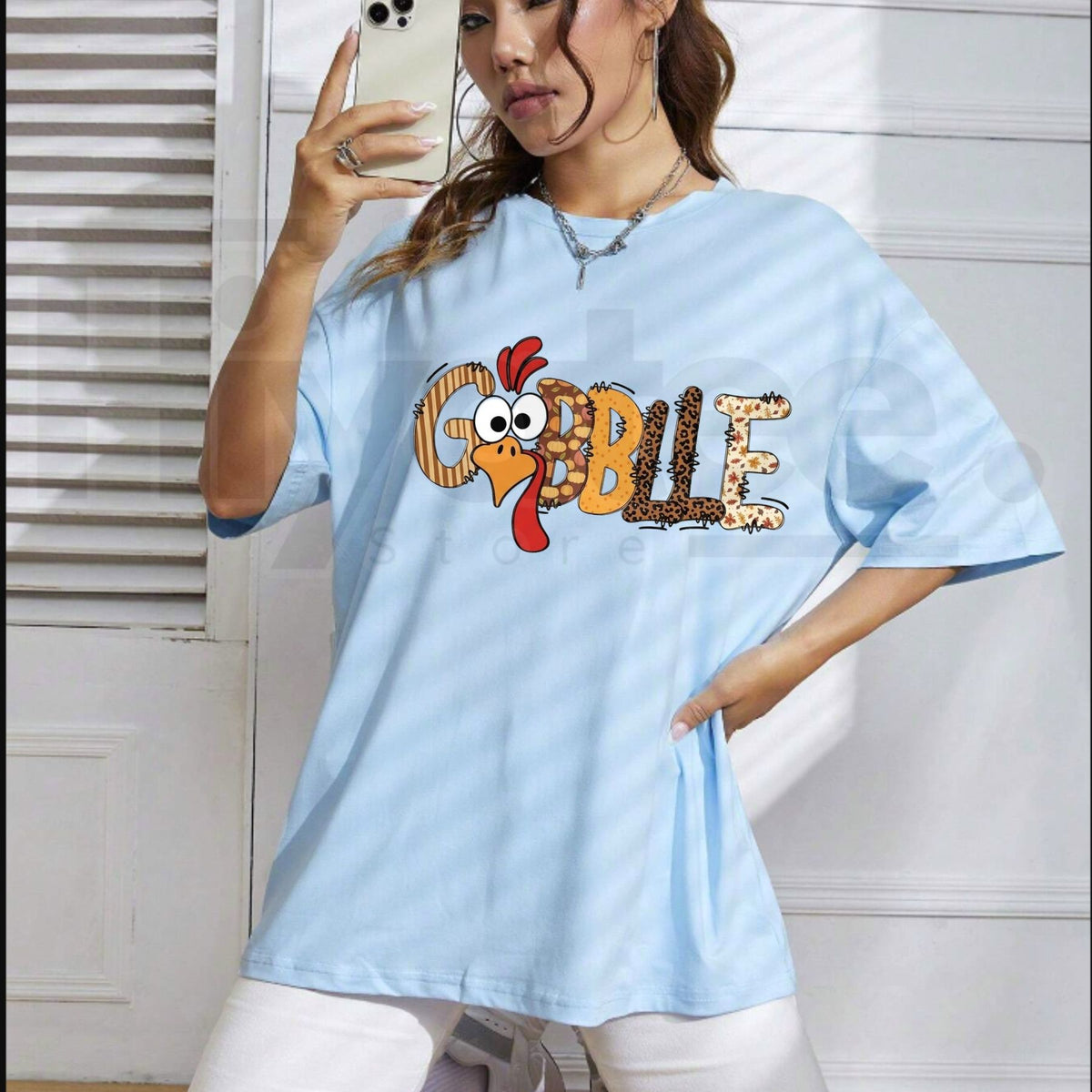 Cute Gobble Thanksgiving Turkey T-Shirt – Family Matching Fall Graphic Crewneck Tee - Hiyatee