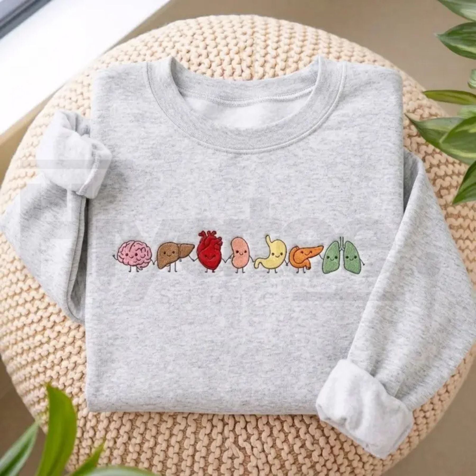 "Cute Organ Friends" Embroidered Sweatshirt – Minimalist Anatomy Healthcare Crewneck - Hiyatee