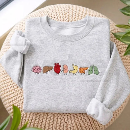 "Cute Organ Friends" Embroidered Sweatshirt – Minimalist Anatomy Healthcare Crewneck - Hiyatee