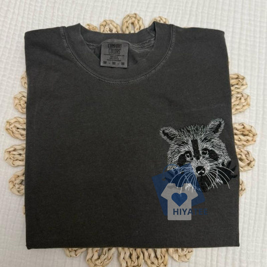 Cute Raccoon Embroidered Comfort Colors Shirt – Soft Spring & Summer Tee-Hiyatee