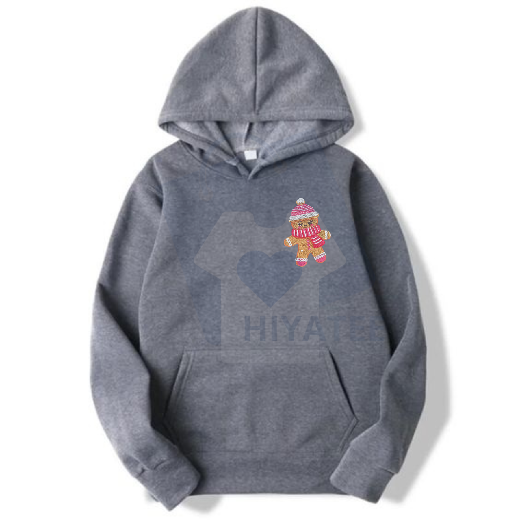 Cutesy Christmas Gingerbread Embroidered Hoodie – Cozy Holiday Pullover Hoodie, Festive Unisex Apparel, Cute Winter Gift - Hiyatee