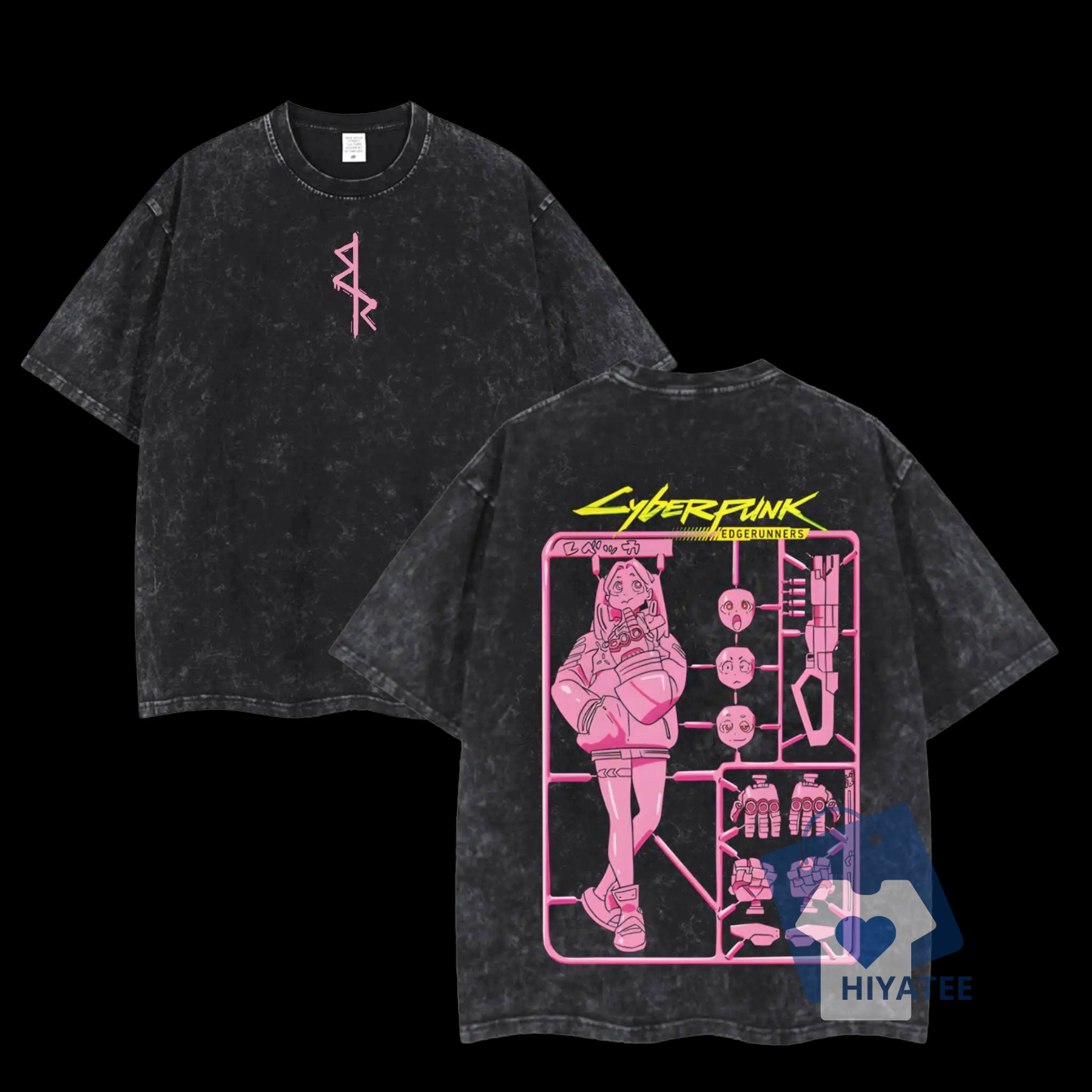 Cyberpunk Edgerunners Rebecca T-Shirt – Acid Washed Oversized Tee, Anime Streetwear for Summer - Hiyatee