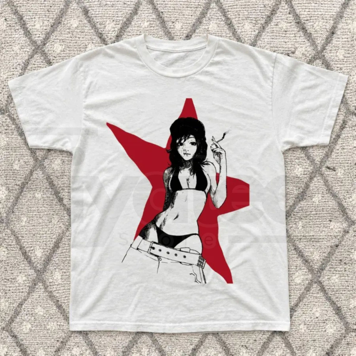 Cyberpunk Red Star Vintage T-Shirt – Anime Girl Gothic Grunge Y2K Aesthetic Tee - Hiyatee