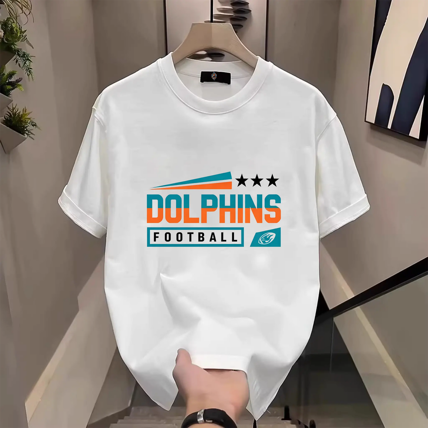Men's Three Star Football Graphic T-Shirt – Sport Fan Game Day Crewneck Tee