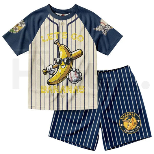 Dabbing Banana Retro American Flag Kids Baseball Jersey Set – Patriotic Athletic Mesh Outfit for Boys & Girls - Hiyatee