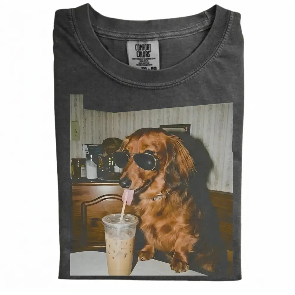 Comfort Colors 50+ Dog Breeds Available Drinking Iced Coffee Shirt – Vintage 90s Funny Edgy Dog Meme Tee, Unisex Casual Streetwear Gift