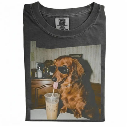 Comfort Colors 50+ Dog Breeds Available Drinking Iced Coffee Shirt – Vintage 90s Funny Edgy Dog Meme Tee, Unisex Casual Streetwear Gift